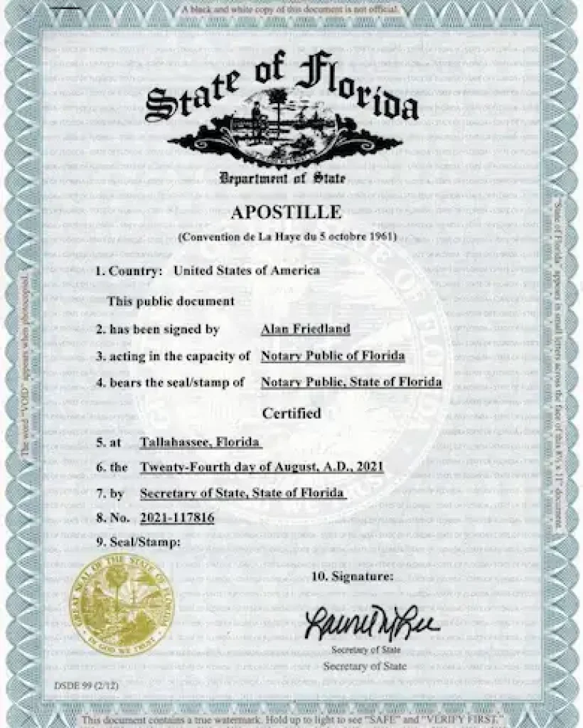 Florida Apostille From State Of Florida color